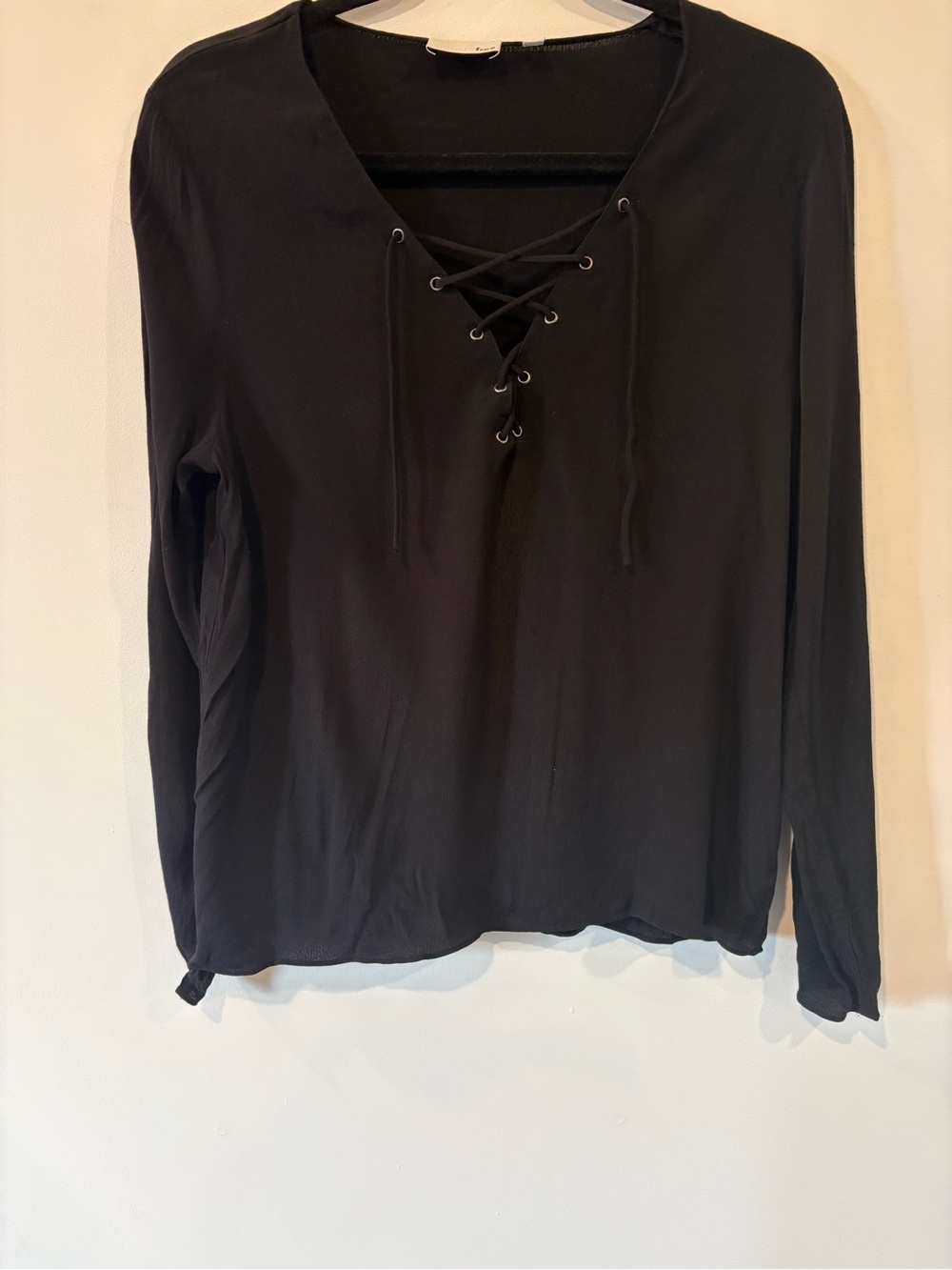 Wilfred Black Lace-Up V-Neck Long Sleeve Top - Picture 1 of 6